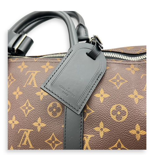 Keepall Duffle Bag 55 Black in Monogram Coated Canvas, Silver hardware