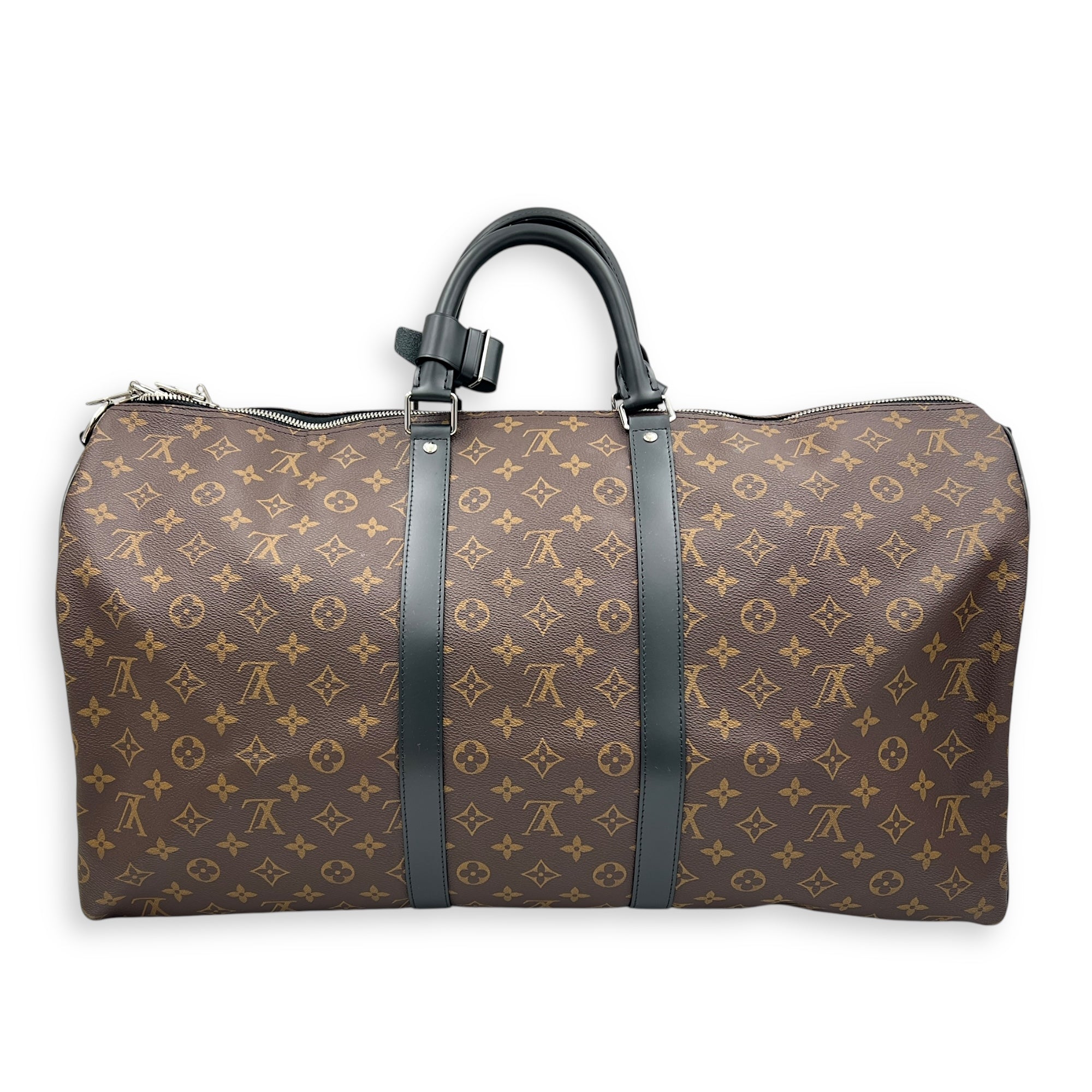 Keepall Duffle Bag 55 Black in Monogram Coated Canvas, Silver hardware