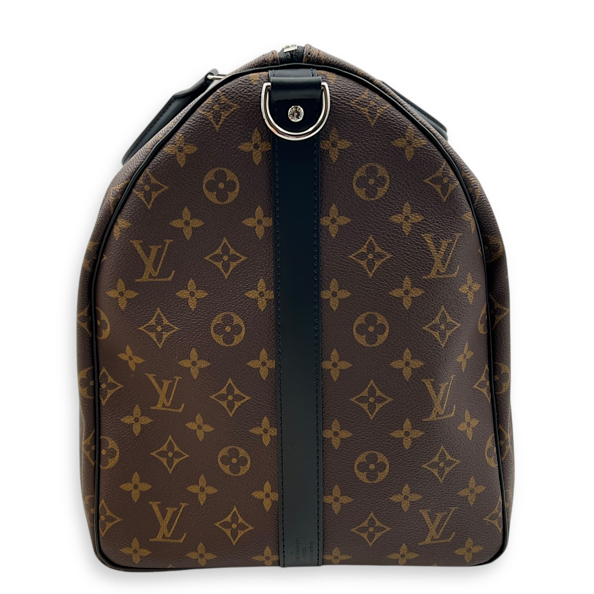 Keepall Duffle Bag 55 Black in Monogram Coated Canvas, Silver hardware