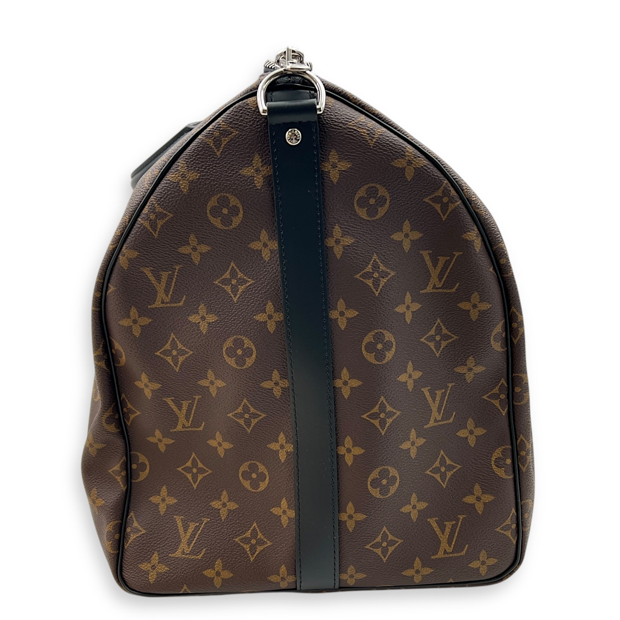 Keepall Duffle Bag 55 Black in Monogram Coated Canvas, Silver hardware