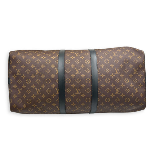 Keepall Duffle Bag 55 Black in Monogram Coated Canvas, Silver hardware