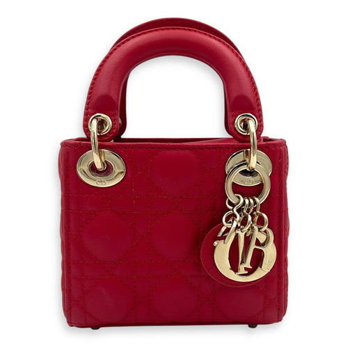 Lady Dior Top Handle Bag Nano Red in Lambskin, Gold hardware