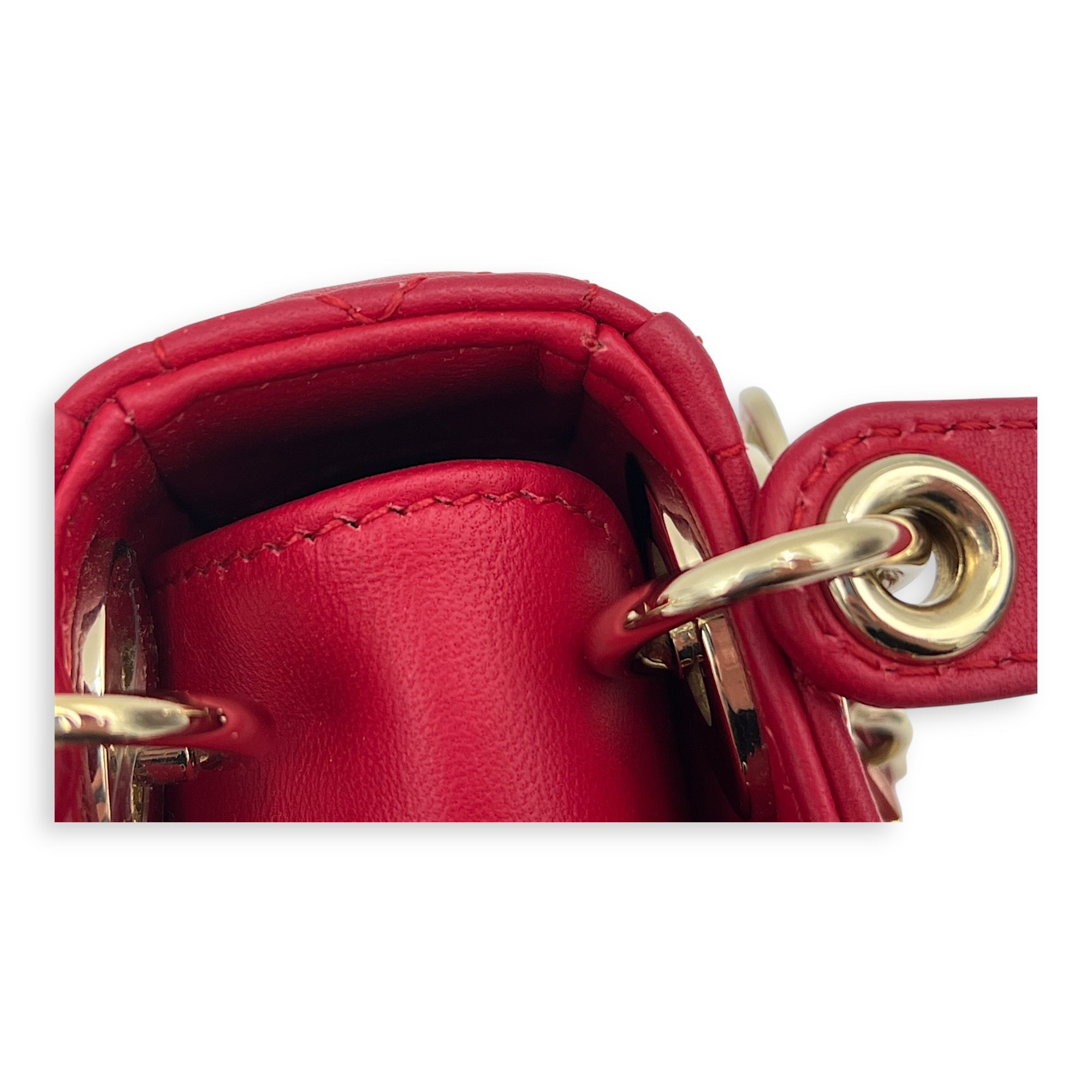 Lady Dior Top Handle Bag Nano Red in Lambskin, Gold hardware