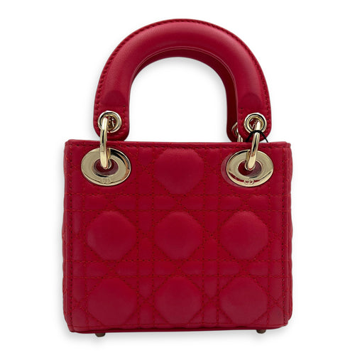 Lady Dior Top Handle Bag Nano Red in Lambskin, Gold hardware