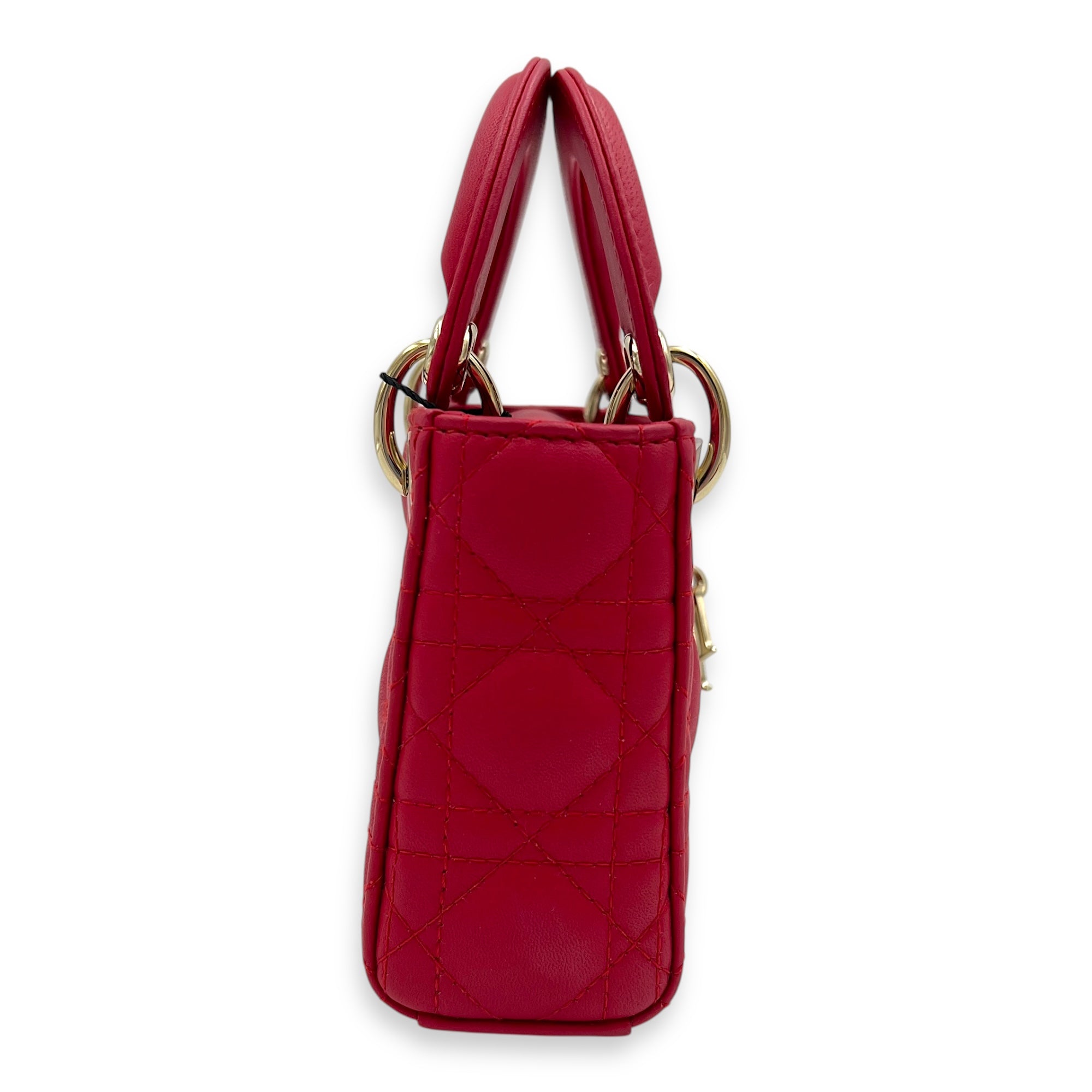 Lady Dior Top Handle Bag Nano Red in Lambskin, Gold hardware
