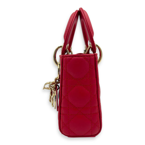 Lady Dior Top Handle Bag Nano Red in Lambskin, Gold hardware