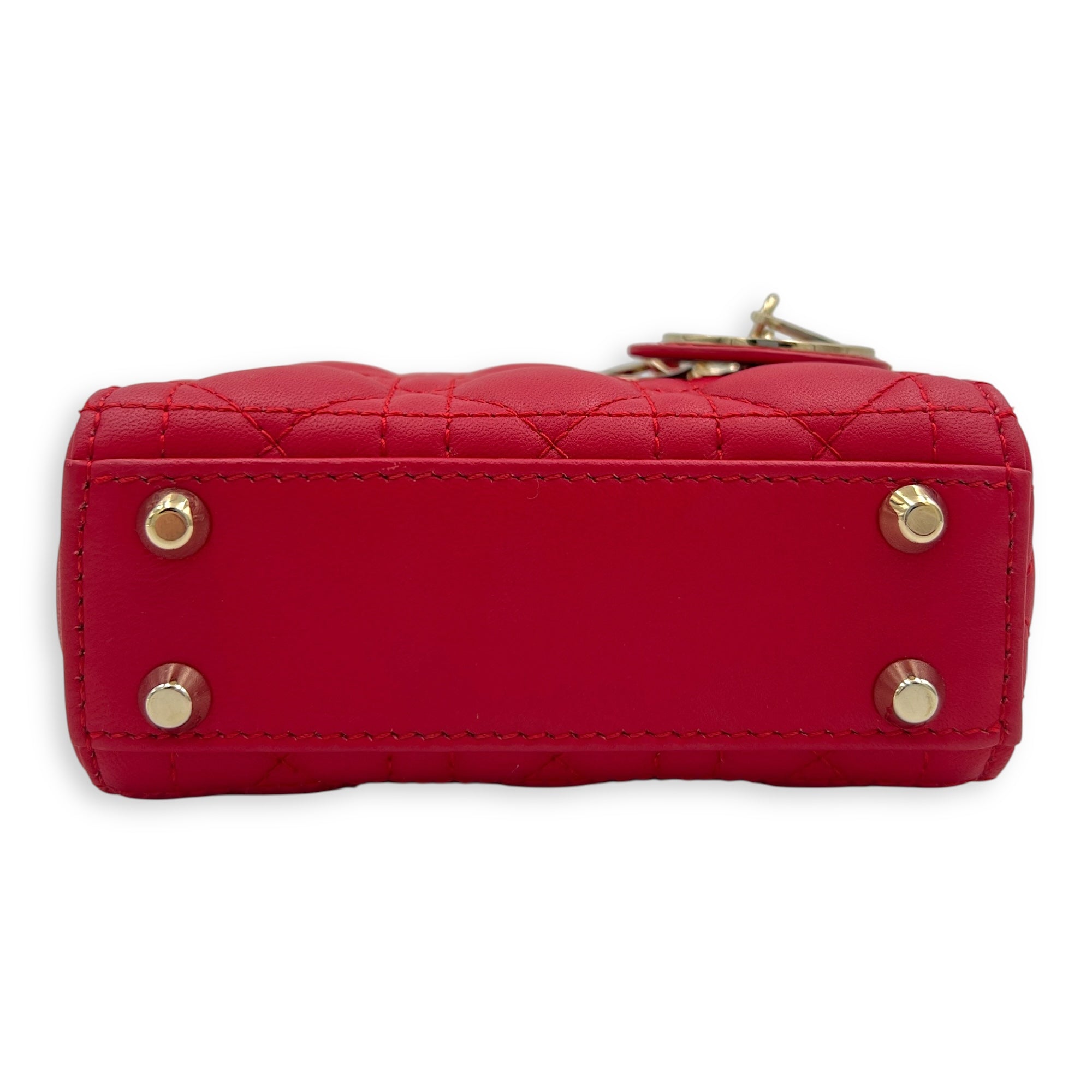 Lady Dior Top Handle Bag Nano Red in Lambskin, Gold hardware