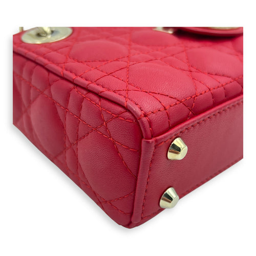 Lady Dior Top Handle Bag Nano Red in Lambskin, Gold hardware