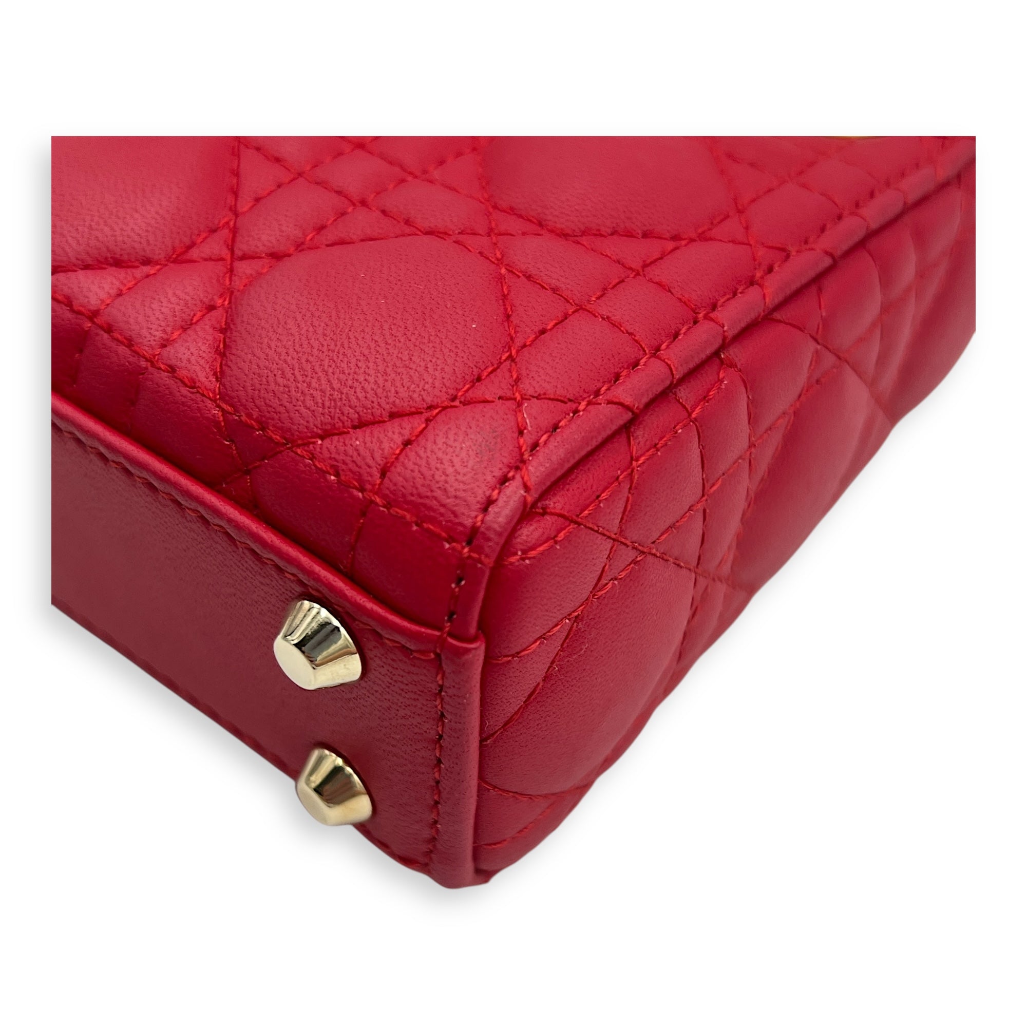 Lady Dior Top Handle Bag Nano Red in Lambskin, Gold hardware