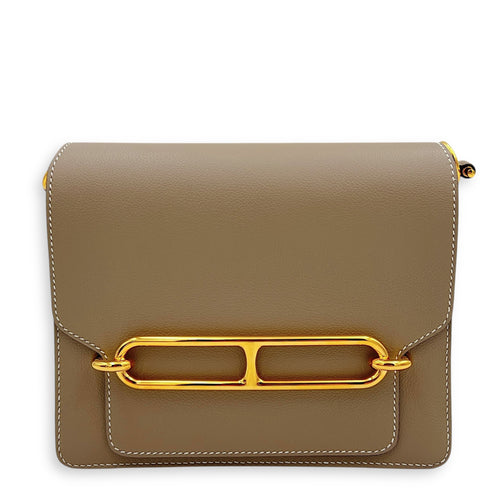 Roulis 23 Etoupe Crossbody Bag in Calfskin, Gold hardware