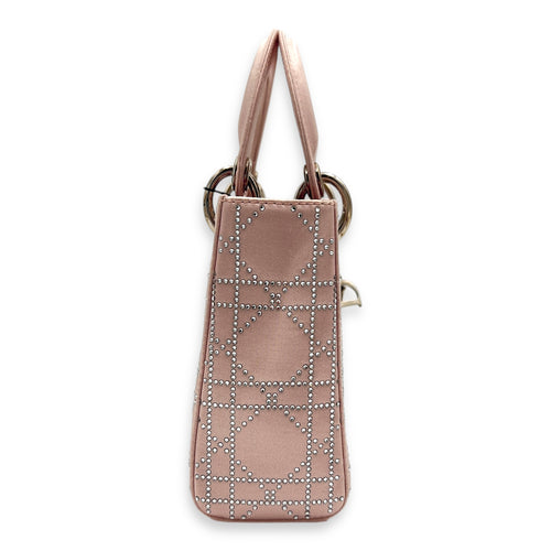 Lady Dior Top Handle Bag Mini Pink in Satin, Silver hardware