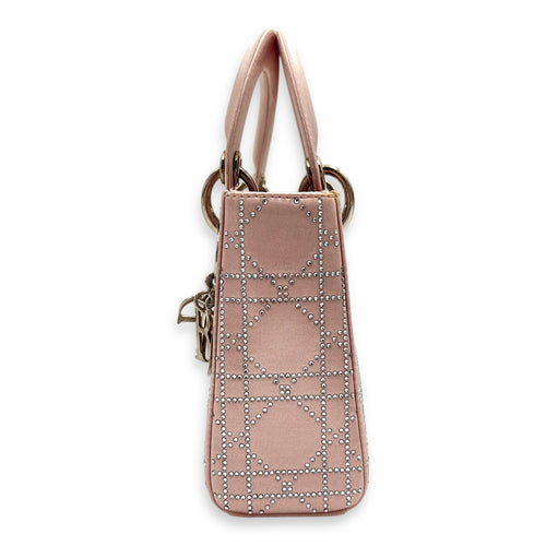 Lady Dior Top Handle Bag Mini Pink in Satin, Silver hardware