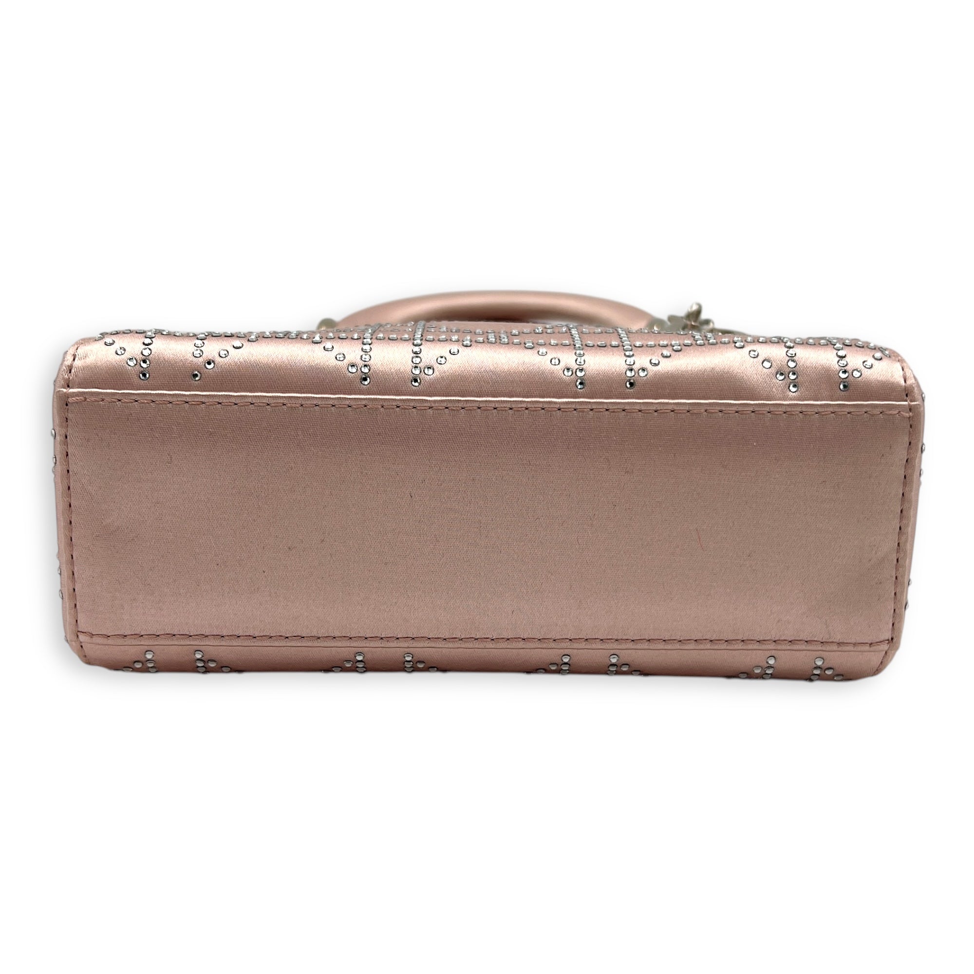Lady Dior Top Handle Bag Mini Pink in Satin, Silver hardware