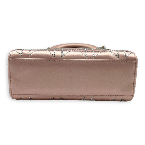 Lady Dior Top Handle Bag Mini Pink in Satin, Silver hardware