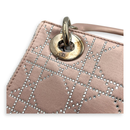 Lady Dior Top Handle Bag Mini Pink in Satin, Silver hardware