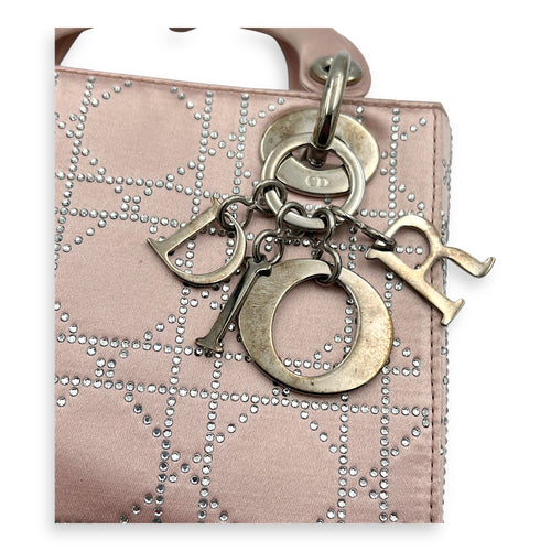 Lady Dior Top Handle Bag Mini Pink in Satin, Silver hardware