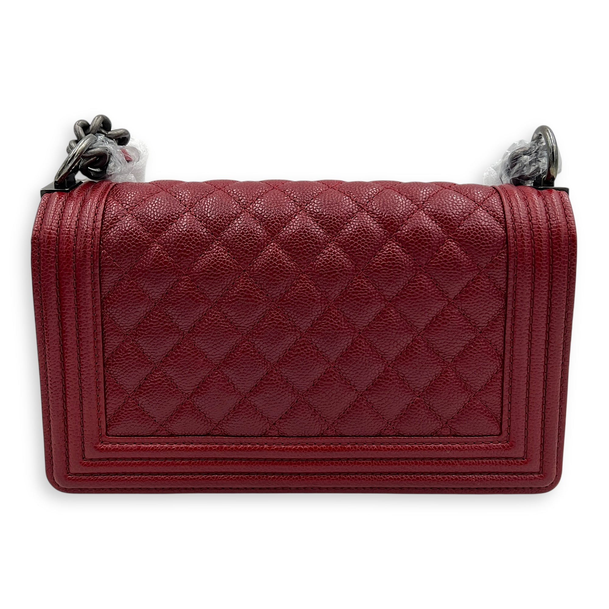 Boy Shoulder Bag Medium Red in Caviar Leather, Ruthenium hardware