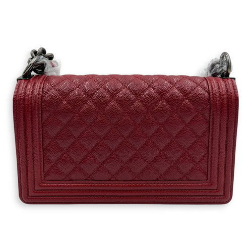 Boy Shoulder Bag Medium Red in Caviar Leather, Ruthenium hardware