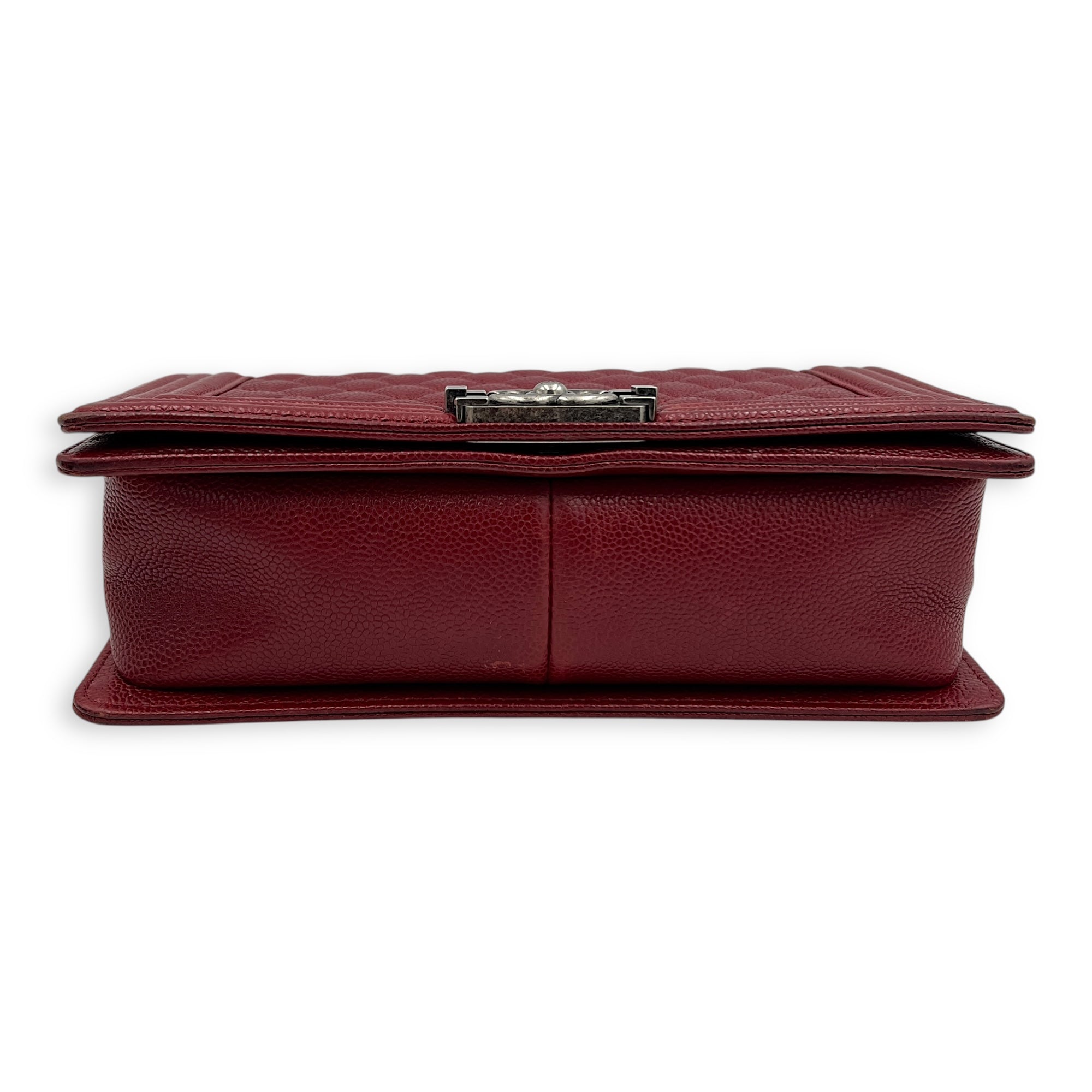 Boy Shoulder Bag Medium Red in Caviar Leather, Ruthenium hardware