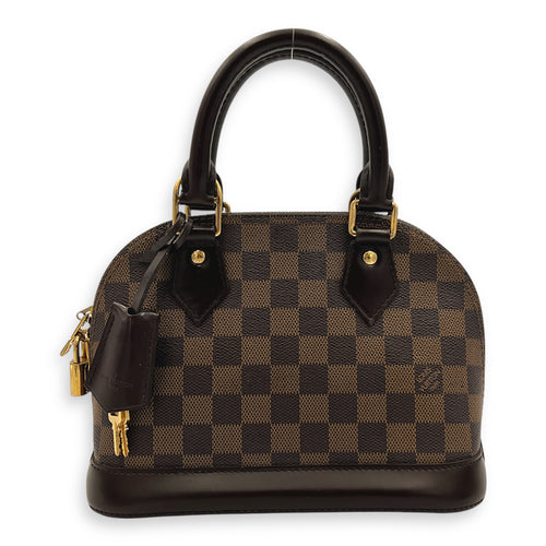 Alma Top Handle Bag Brown in Coated Canvas, Gold hardware