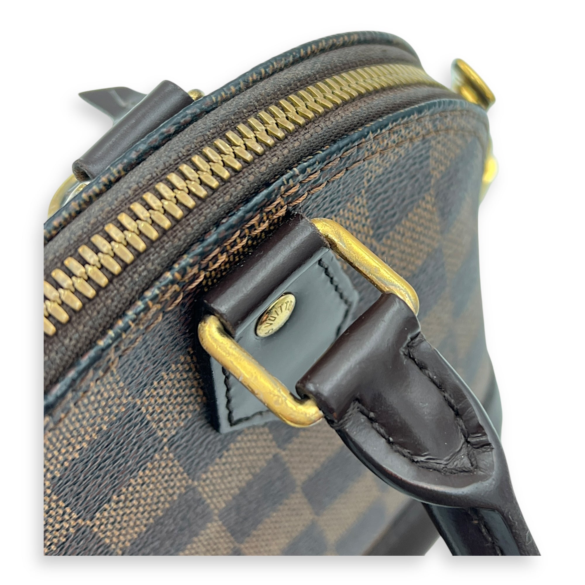 Alma Top Handle Bag Brown in Coated Canvas, Gold hardware