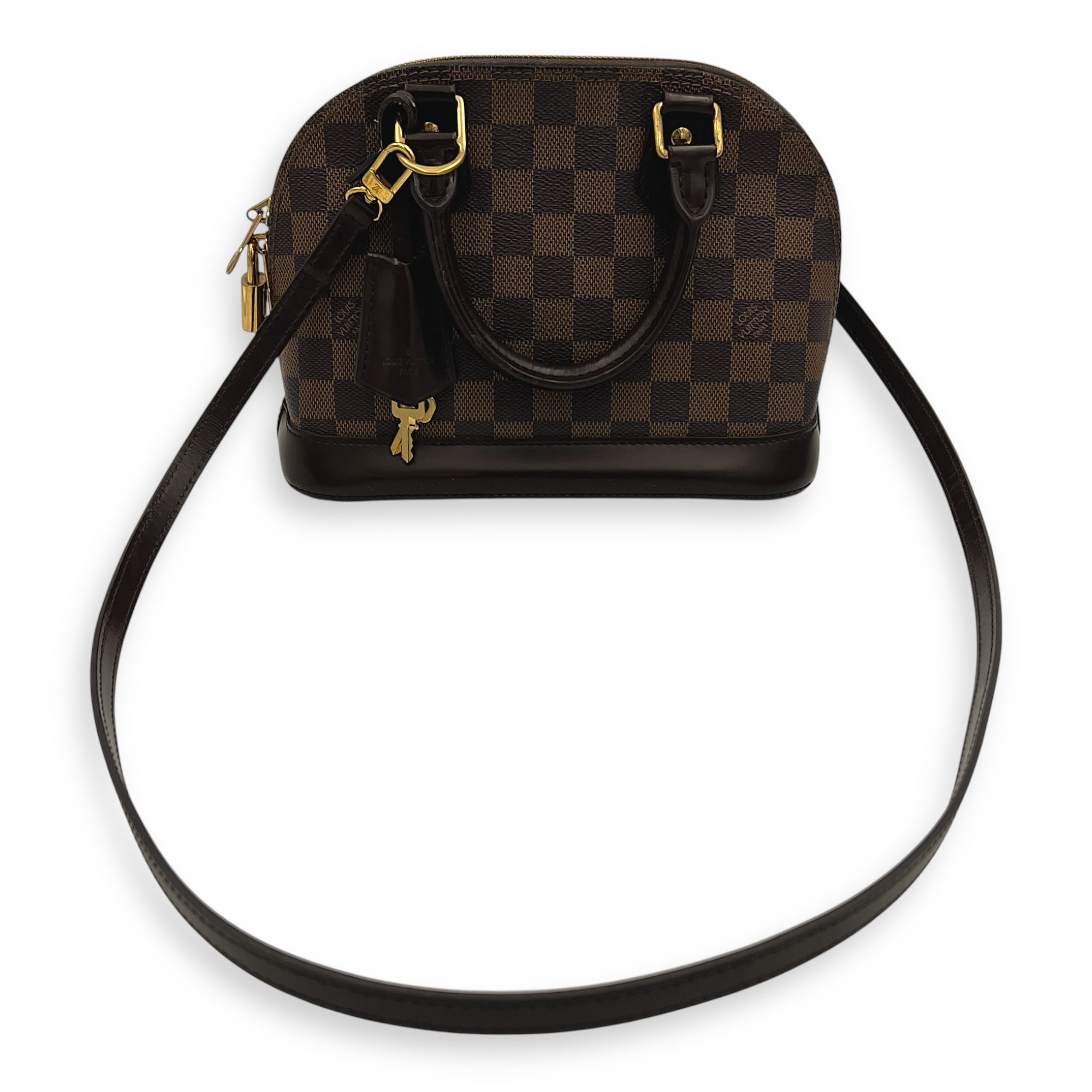 Alma Top Handle Bag Brown in Coated Canvas, Gold hardware