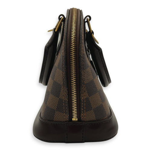 Alma Top Handle Bag Brown in Coated Canvas, Gold hardware