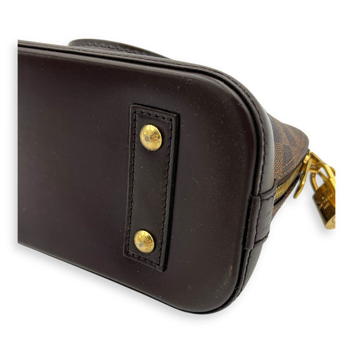 Alma Top Handle Bag Brown in Coated Canvas, Gold hardware