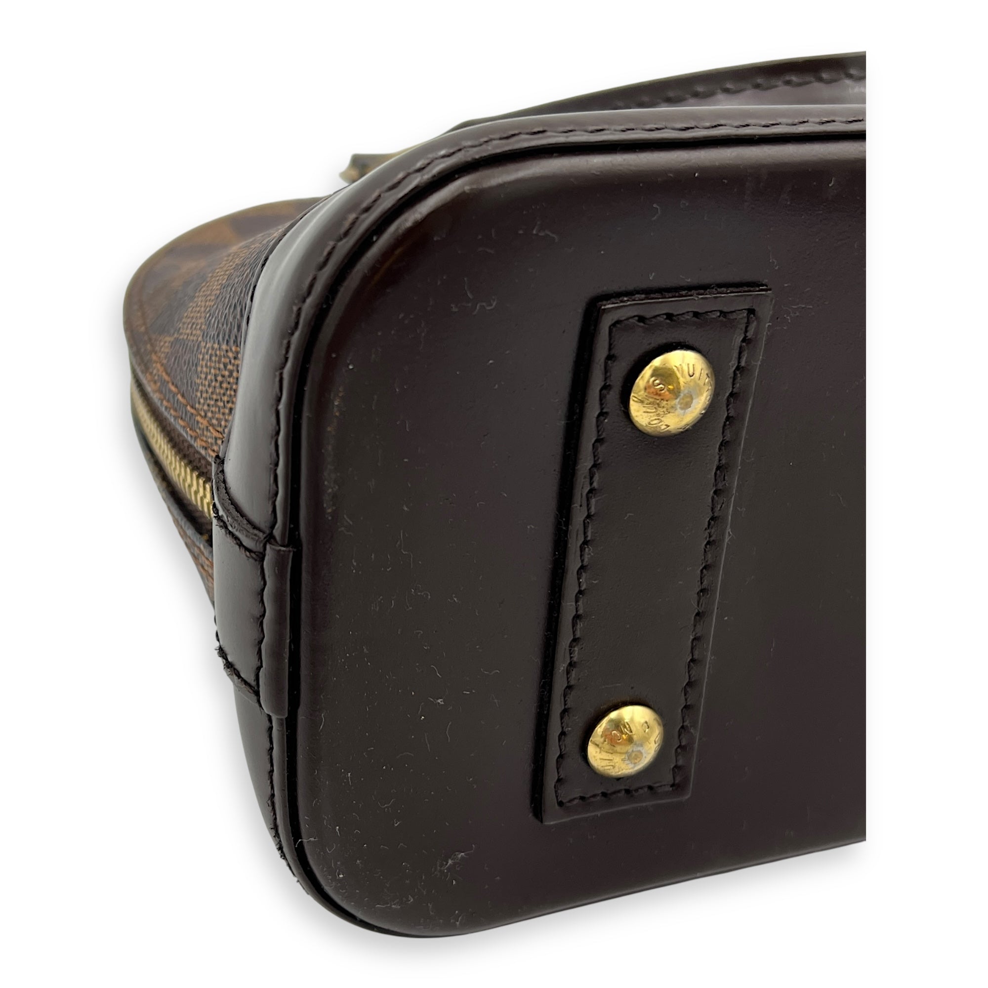 Alma Top Handle Bag Brown in Coated Canvas, Gold hardware