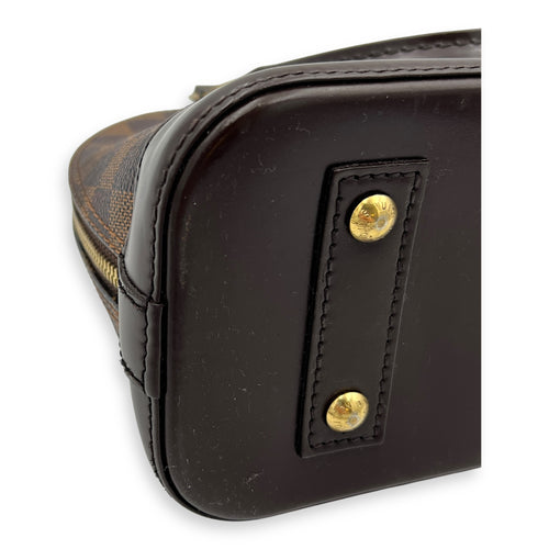 Alma Top Handle Bag Brown in Coated Canvas, Gold hardware