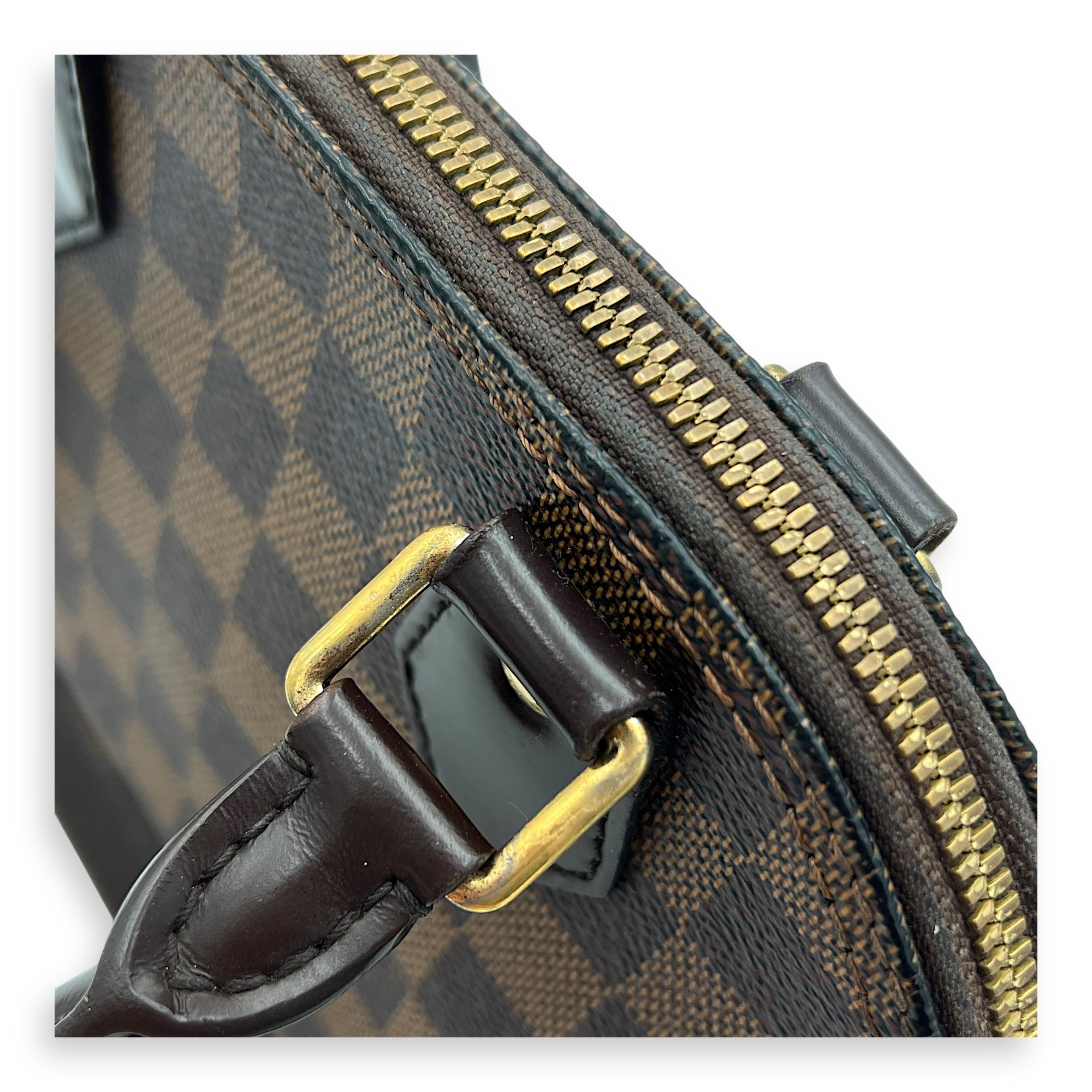 Alma Top Handle Bag Brown in Coated Canvas, Gold hardware