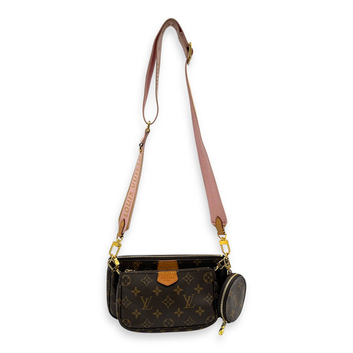 Pochette Accessoires Crossbody Bag Brown in Monogram Coated Canvas, Gold hardware