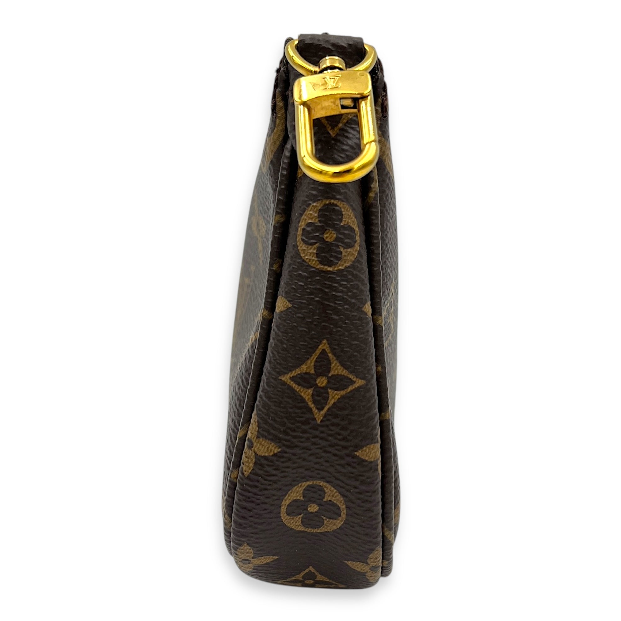 Pochette Accessoires Crossbody Bag Brown in Monogram Coated Canvas, Gold hardware