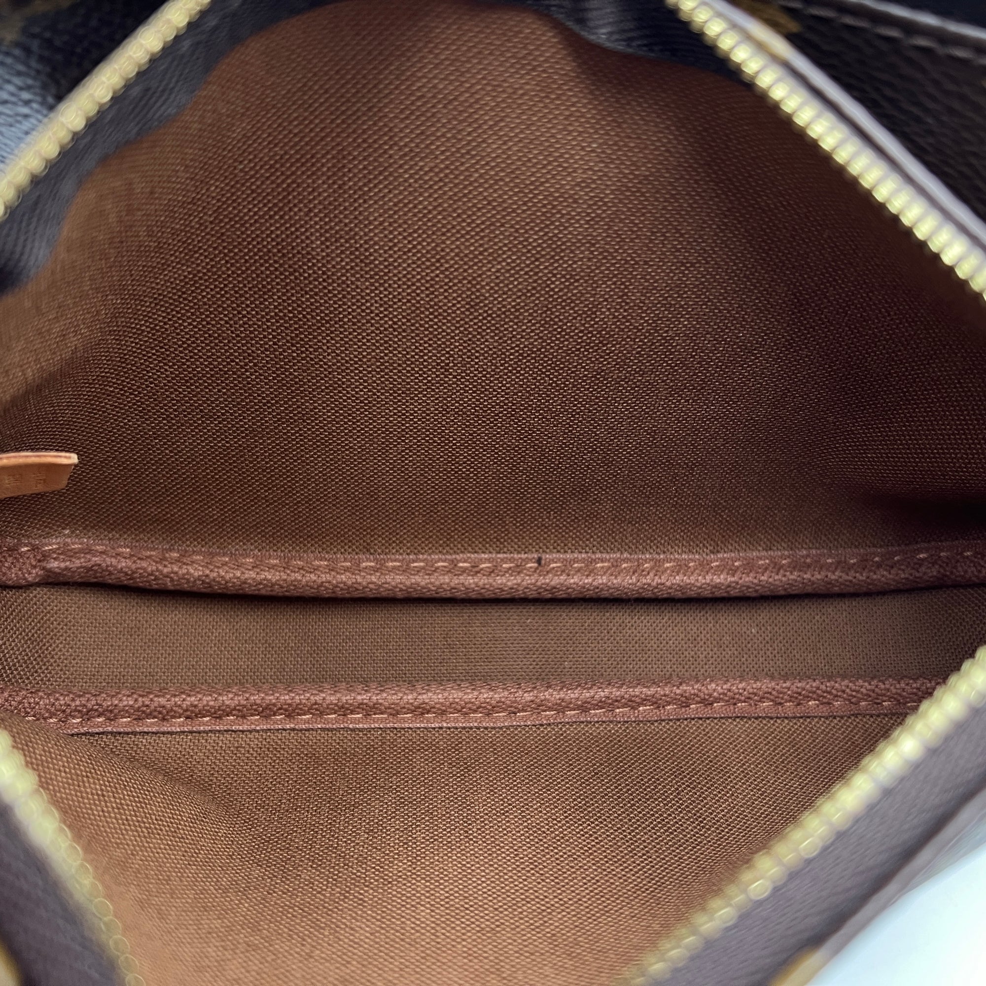 Pochette Accessoires Crossbody Bag Brown in Monogram Coated Canvas, Gold hardware