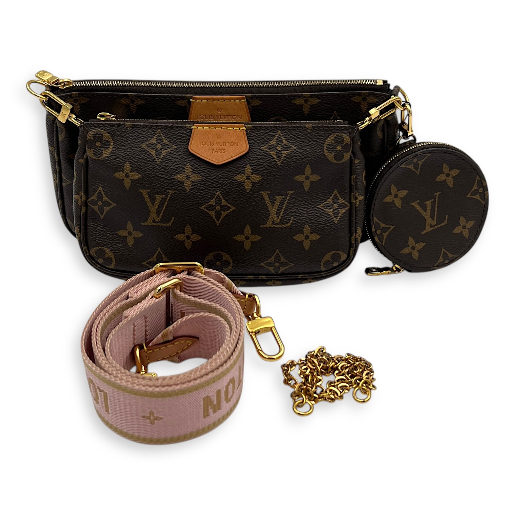 Pochette Accessoires Crossbody Bag Brown in Monogram Coated Canvas, Gold hardware