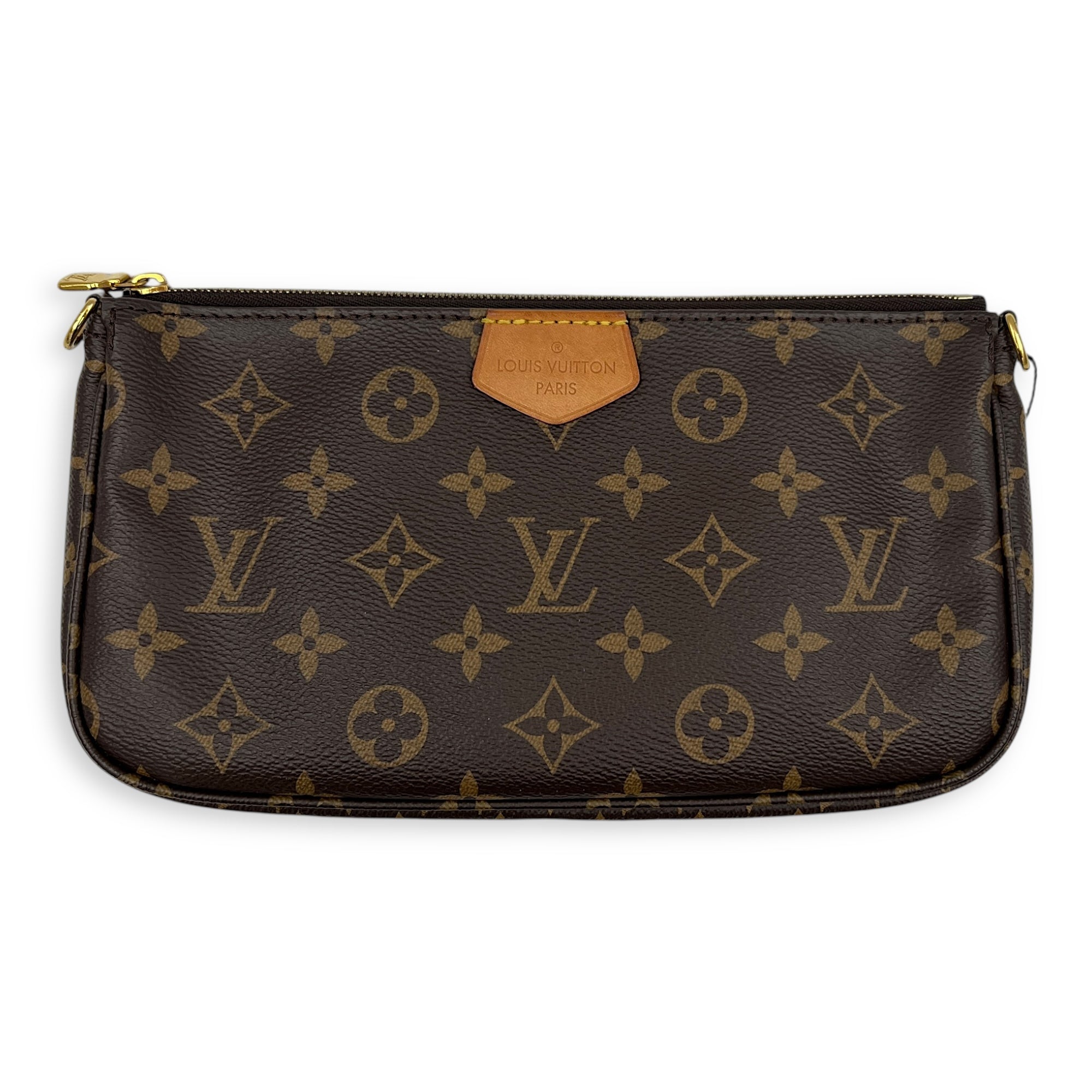 Pochette Accessoires Crossbody Bag Brown in Monogram Coated Canvas, Gold hardware