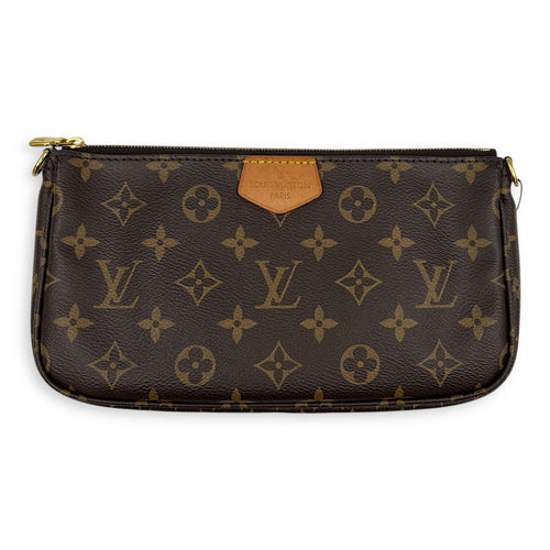 Pochette Accessoires Crossbody Bag Brown in Monogram Coated Canvas, Gold hardware
