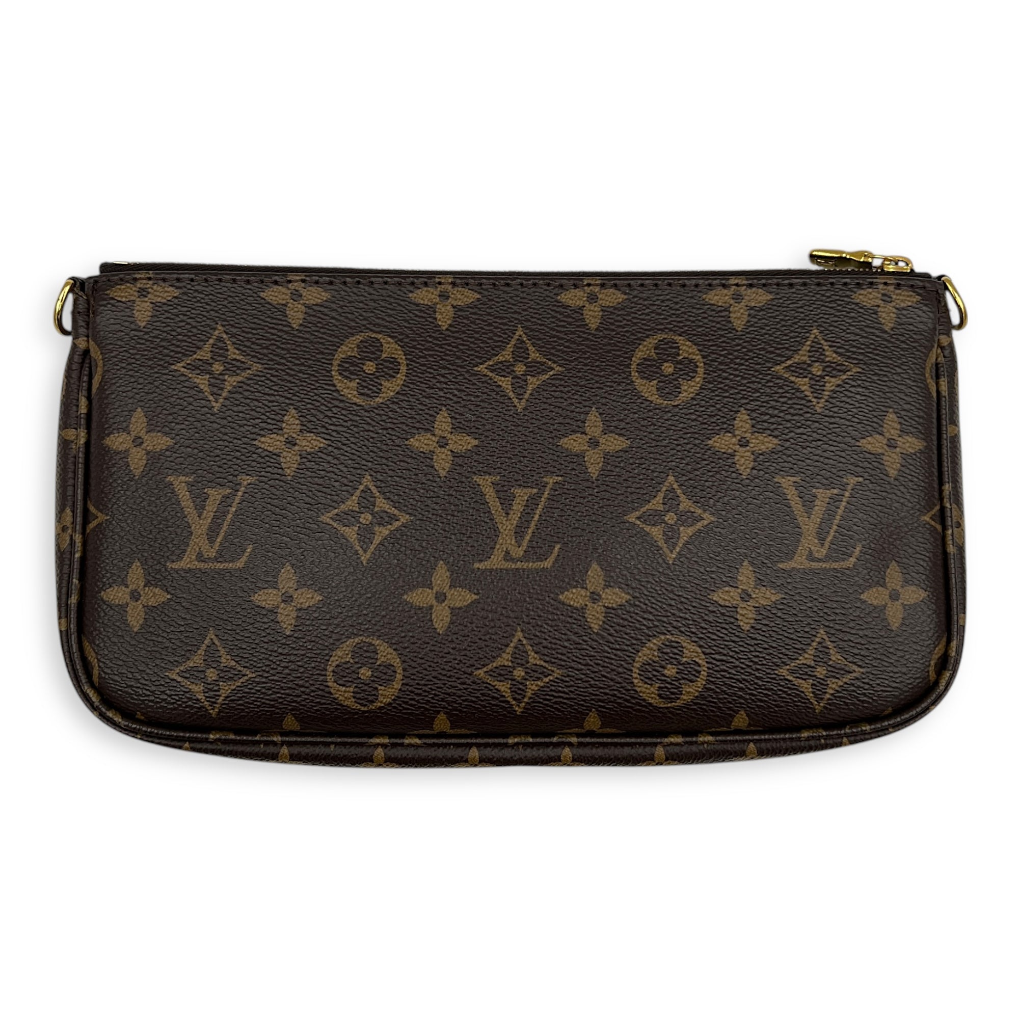 Pochette Accessoires Crossbody Bag Brown in Monogram Coated Canvas, Gold hardware