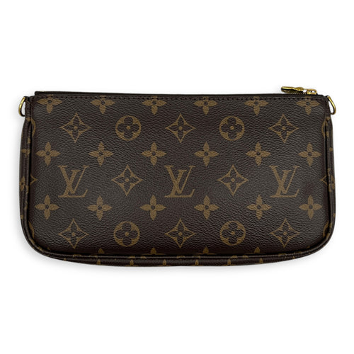 Pochette Accessoires Crossbody Bag Brown in Monogram Coated Canvas, Gold hardware