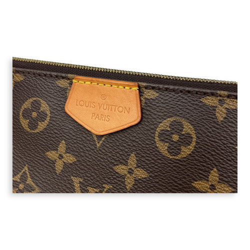 Pochette Accessoires Crossbody Bag Brown in Monogram Coated Canvas, Gold hardware