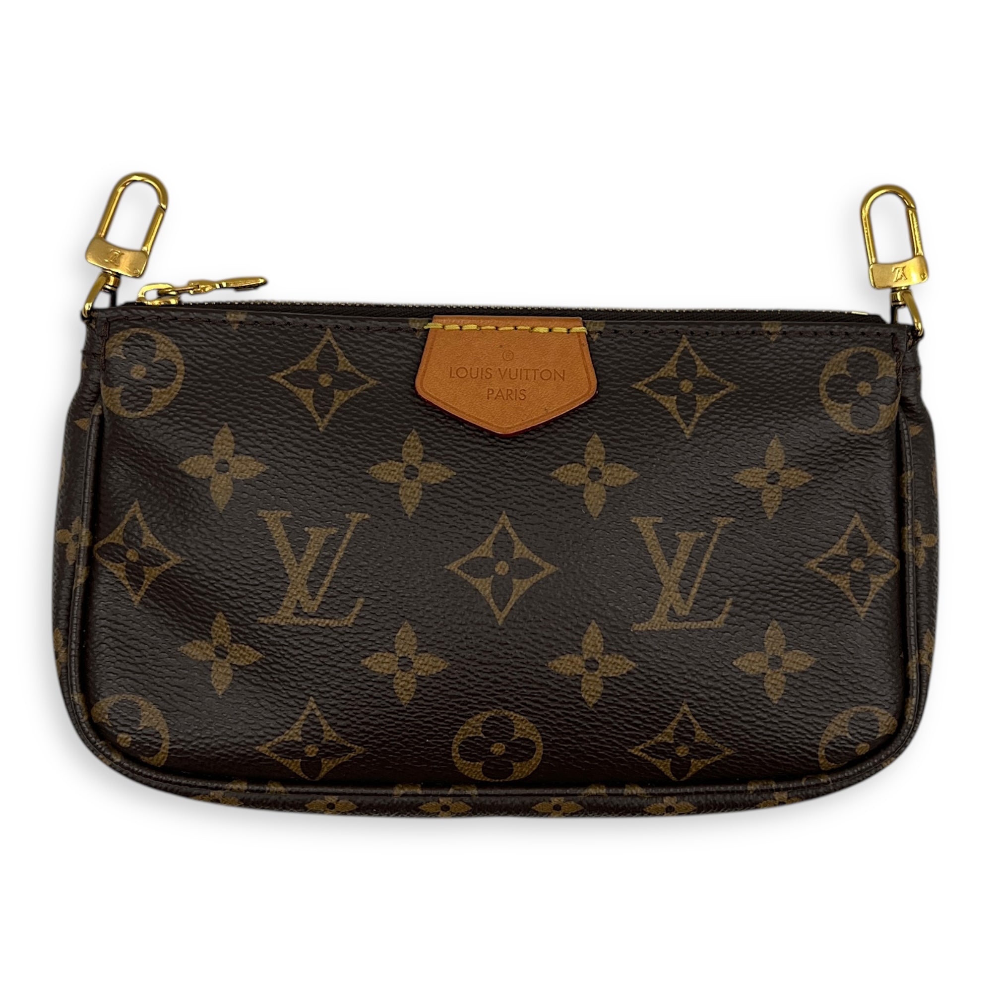 Pochette Accessoires Crossbody Bag Brown in Monogram Coated Canvas, Gold hardware