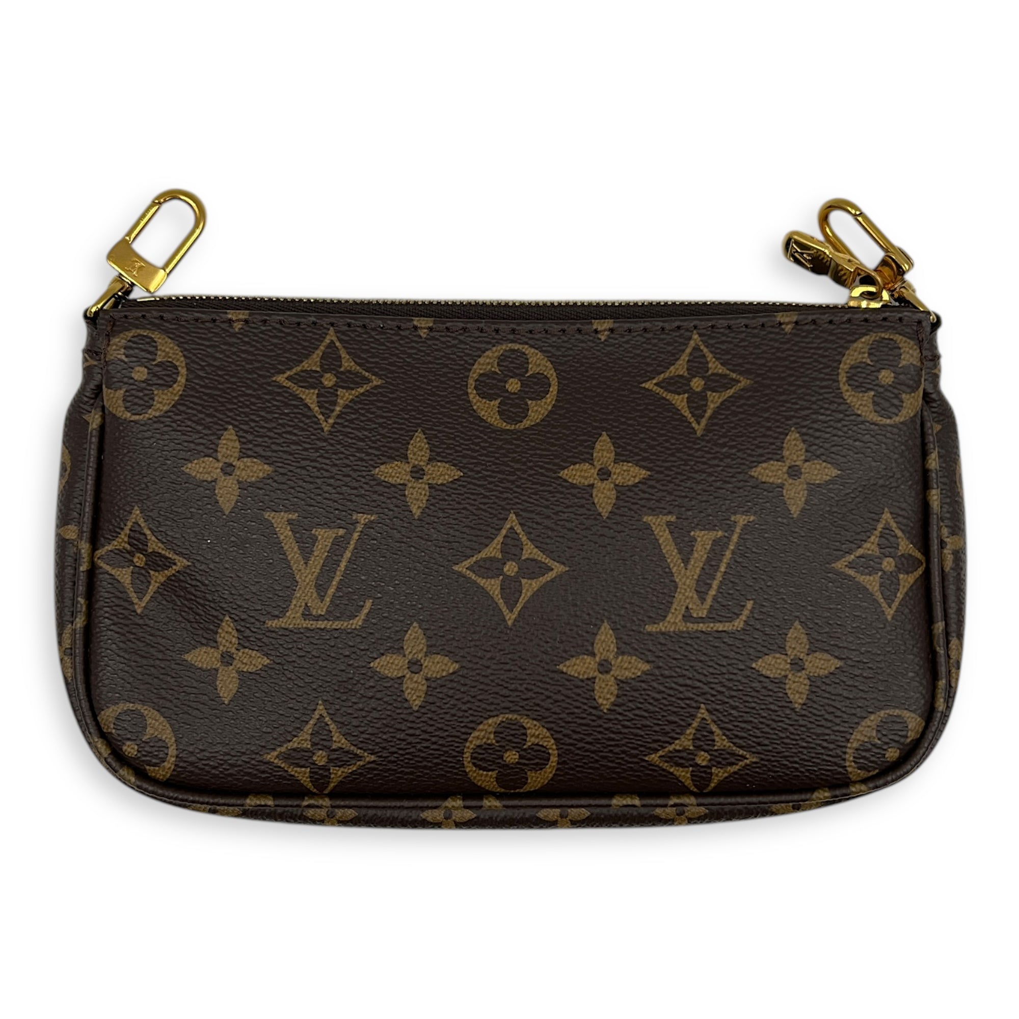 Pochette Accessoires Crossbody Bag Brown in Monogram Coated Canvas, Gold hardware