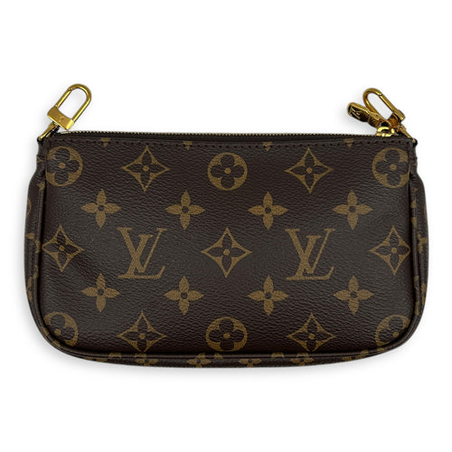 Pochette Accessoires Crossbody Bag Brown in Monogram Coated Canvas, Gold hardware