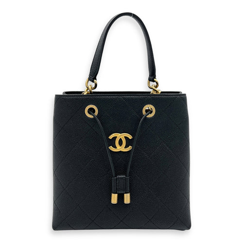 CC Bucket Bag Black in Caviar Leather, Gold hardware