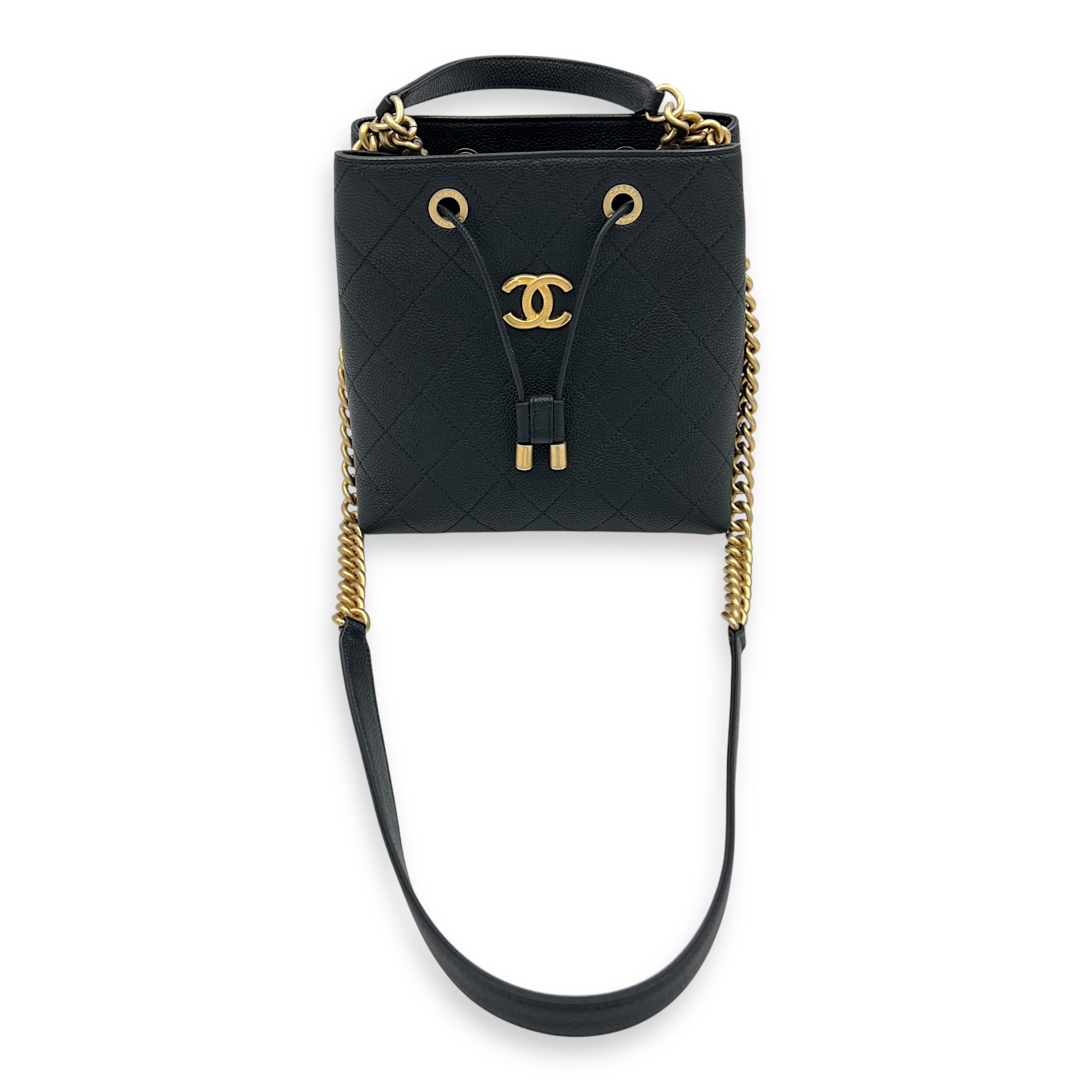 CC Bucket Bag Black in Caviar Leather, Gold hardware