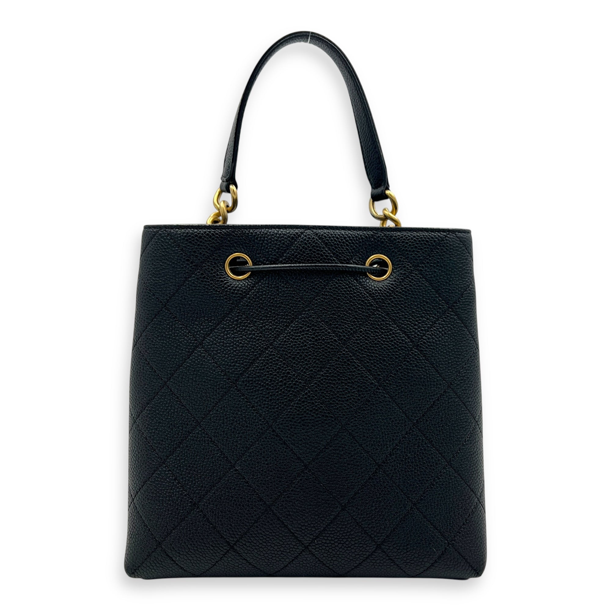 CC Bucket Bag Black in Caviar Leather, Gold hardware