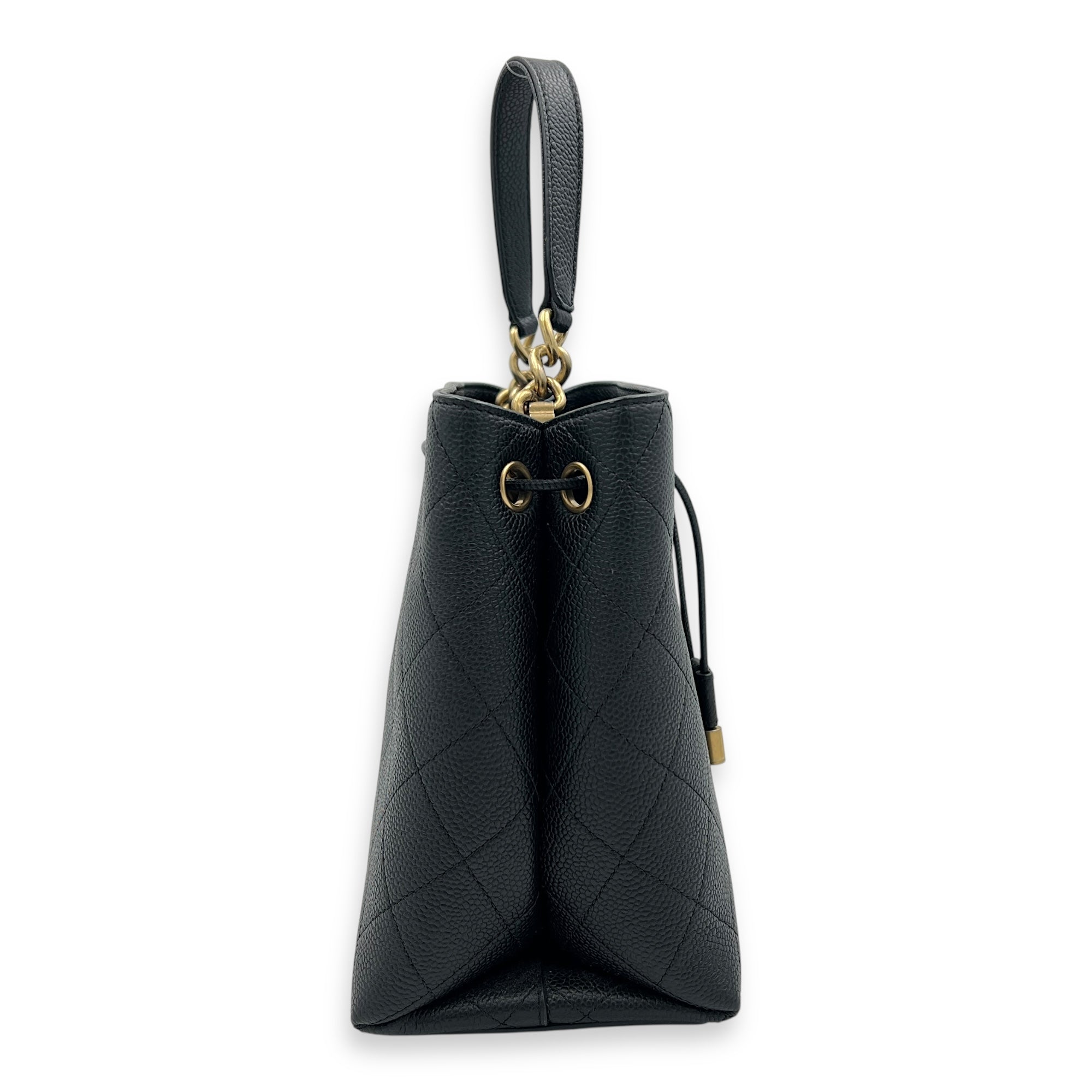 CC Bucket Bag Black in Caviar Leather, Gold hardware