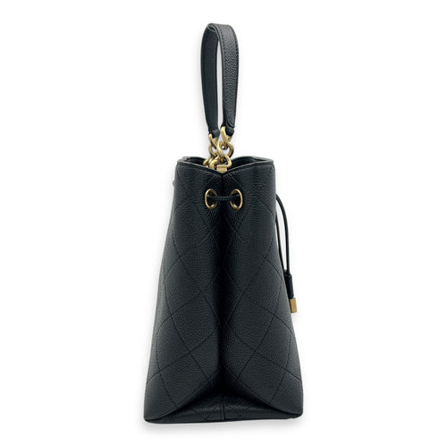 CC Bucket Bag Black in Caviar Leather, Gold hardware