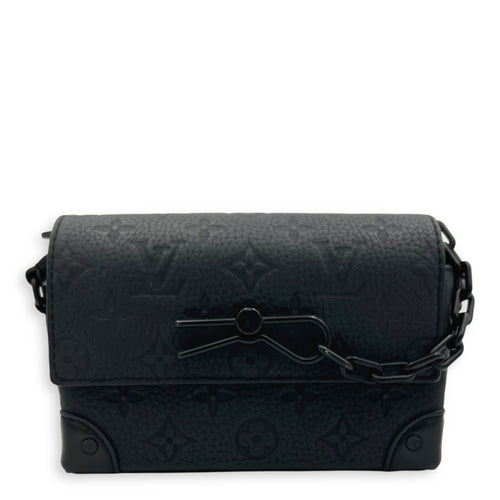 Steamer Shoulder Bag Black in Empreinte Leather, Black hardware