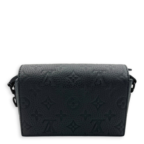 Steamer Shoulder Bag Black in Empreinte Leather, Black hardware